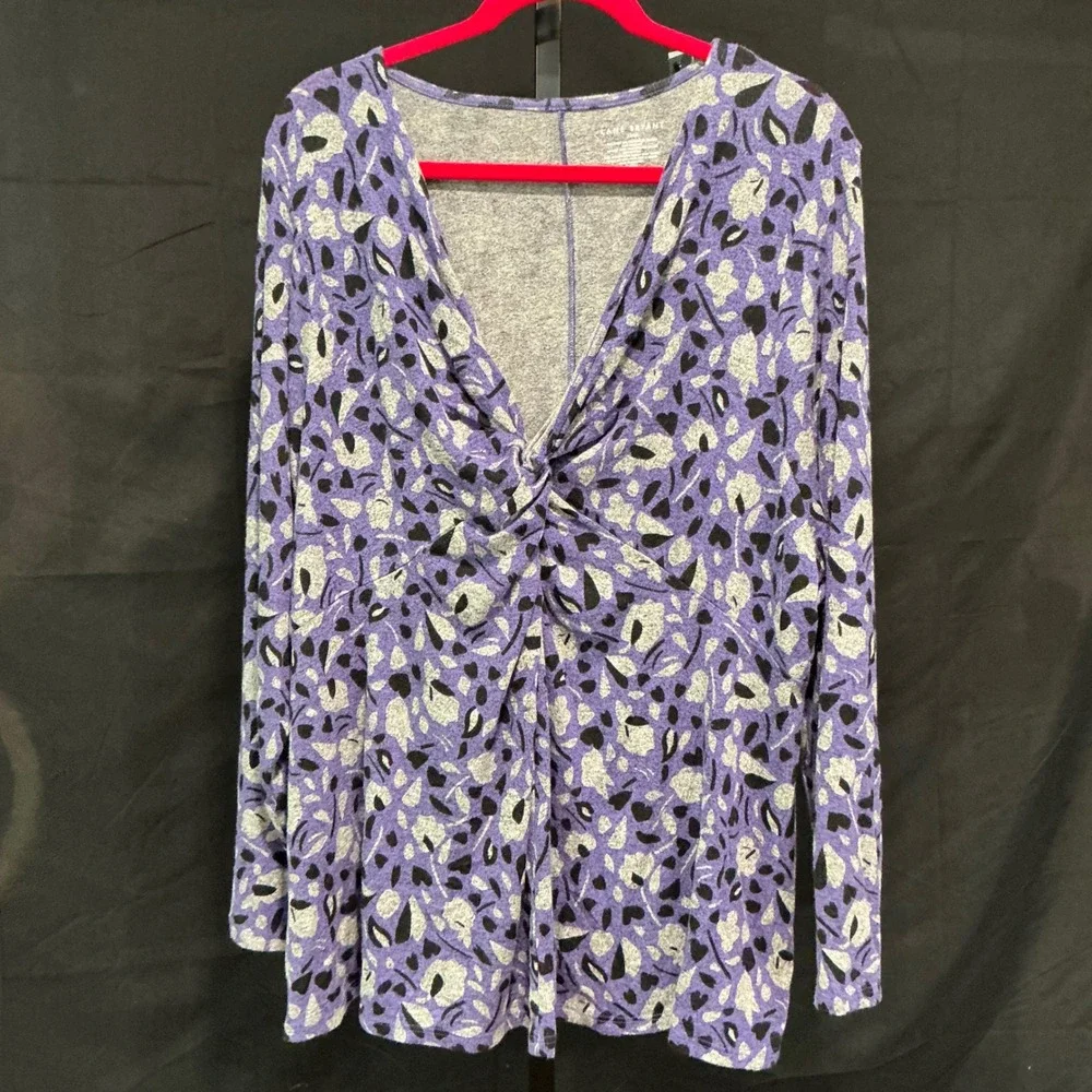 Lane Bryant Top Illusion Collection 22/24 Purple Abstract Twist Front V-Neck - Picture 3 of 9